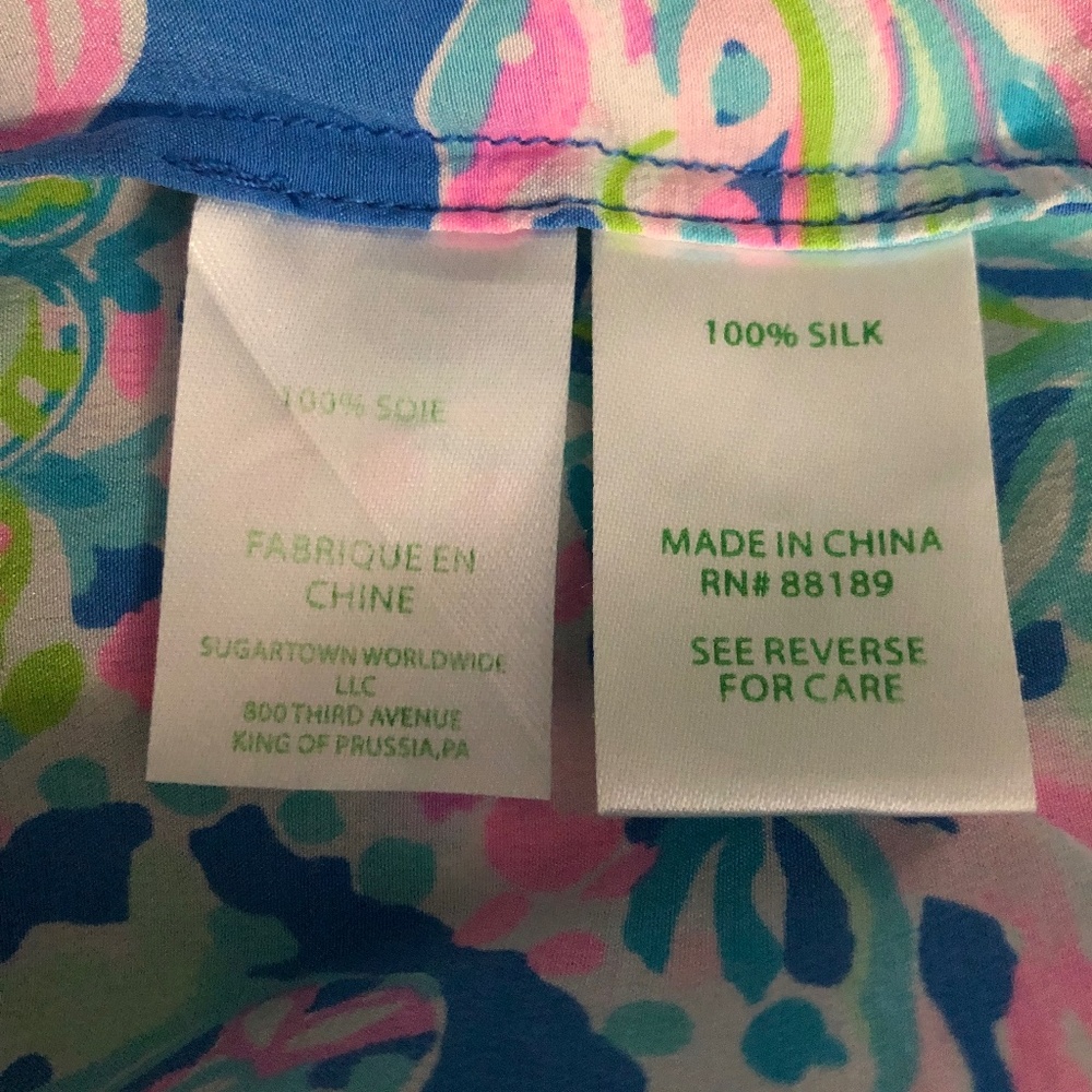 Lilly Pulitzer Elsa silk top Dream Team paisley leaves starfish lobsters shells - Picture 8 of 10